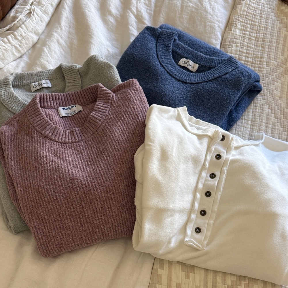 Maternity Classic Crewneck Sweater bundle of five - Blue, Mauve, grey  & Ivory